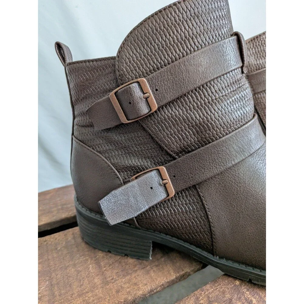 Croft and Barrow Ankle Boots Womens 10 Tower Brown Ortholite Inserts Buckles Zip